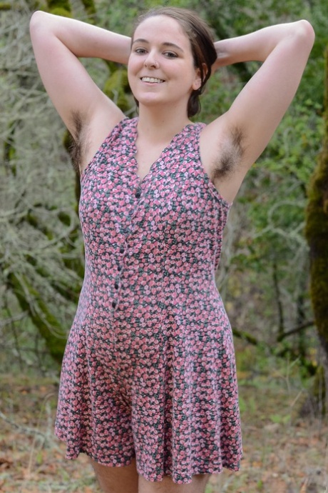 Thick brunette Harley Hex unveiling her hairy curvy body  furry pierced muff