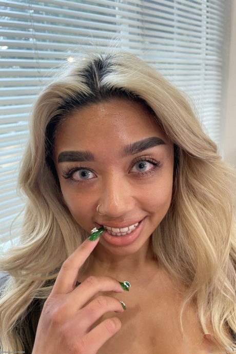 Blonde girl Gia Dibella shows her big tits and her love hole up close